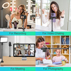Ailight Camera Desk Mount Webcam Stand with Phone Holder, Adjustable Table Camera Stand with 1/4" Screw & C Clamp Overhead Tripod Webcam Mount for Logitech Obsbot insta360 Anker and Others