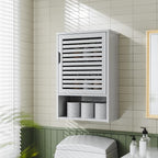 HITNET Bathroom Cabinet Over Toilet, White Medicine Cabinet, Hanging Cupboard with Single Door and Open Bottom Shelf, Wall Mounted Bamboo Storage Organizer