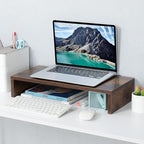 TEAMIX 20 Inch Monitor Stand Riser, Wooden Desktop Riser for TV/PC/Laptop/Printer, Rustic Brown Monitor Riser with Storage, Computer Stand Keyboard Organizer