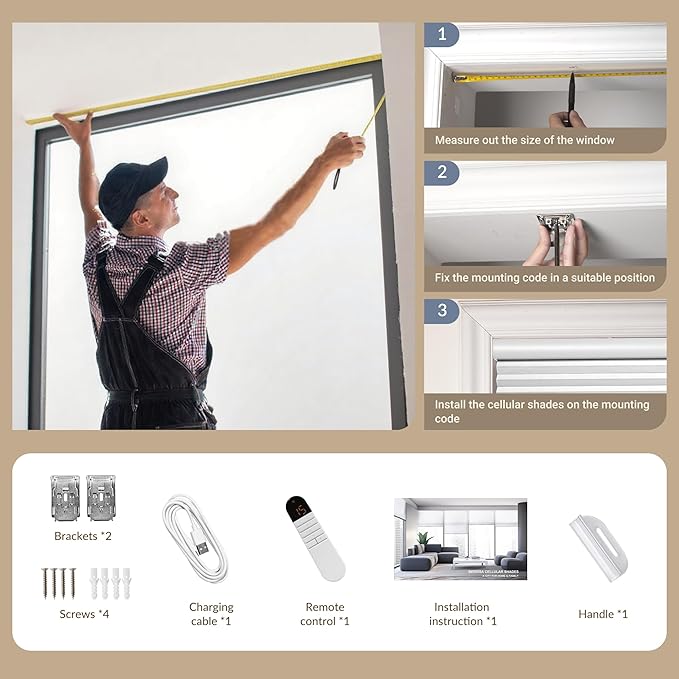 Boolegon Motorized Blinds with Remote, 100% Blackout Smart Blinds, Automatic Cellular Shades for Windows, Rechargeable Electric Honeycomb Shades for Home,Blackout White,Custom Size