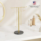 Josmimic Gold Necklace Holder Jewelry Organizer Stand – Adjustable Height T‑Bar Jewelry Display with Dark Gray Marble Base, Necklace & Bracelet Holder, Countertop Jewelry Stand