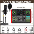 Podcast Microphone Bundle with Live Sound Card Audio Mixer, Podcast Equipment Bundle with 3.5mm Condenser Microphone for Pc/Phone Live Streaming Singing Gaming, Sound Board with Voice Changer, Denoise