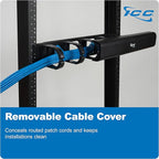 ICC 2U Ring Cable Manager Panel with Cover, Plastic with Metal Back Frame, 4" D-Rings, Horizontal Cable Management, Rackmount for 19” Network Racks, Black, 6-Pack