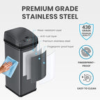 iTouchless 13 Gallon Kitchen Trash Can with Odor Filter, Automatic Motion Sensor Bin, Soft-Close Stainless Steel, Slim Wastebasket for Narrow Spaces, Gunmetal Gray