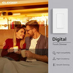 ELEGRP Dimmer Switch, Digital Dimmer Light Switch for LED Lights 150W, INC/HAL 450W, 3 Way LED Dimmer Switch, Needs Neutral Wire, Wall Plate Included, UL Listed, 10 Pack, Matte White