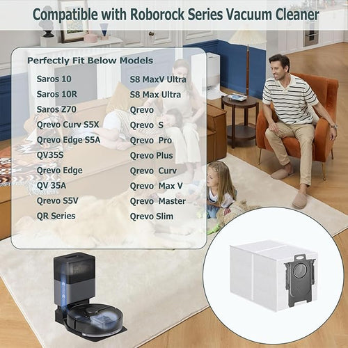 12 Packs Dust Bags Compatible with Roborock QV 35S/35A/Qrevo S5V/Saros 10/ 10R/Q Revo/Qrevo S/Qrevo 2R3W/Pro/MaxV/Master/Plus/S8 Max Ultra/S8 MaxV Ultra/Qrevo Slim Vacuum Cleaner, 3L Capacity