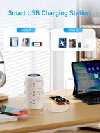 Tower Power Strip with 1 Dedicated PD 20W Fast-Charging Port, 12 Outlets, 5 USB Ports (3 USB-C), 1800J Protector, Desk Charging Station for Multiple Devices, 6FT Extension Cord, Home Office Essentials