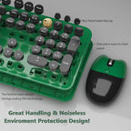 Kootop Wireless Keyboard,Cute Colorful 104 Keys Typewriter Retro Round Keycaps Keyboard for PC Laptop,Desktop,Windows, Home and Office Keyboards (Black Green)