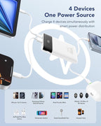 VEGER Portable Charger with Built in Cable, 10000mAh 22.5W Fast Charging USB C Battery Pack, 4 Outputs 3 Inputs Power Bank for iPhone 16/15/14/13 Series, iPad, Samsung, Android, Tablet, White(1 Pack)