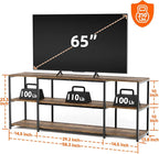 Aquzee 65 inch TV Stand, Entertainment Center for 40" 55" 60" 65" Television, Wood & Metal TV Console Table,Single Shelf Load 210lbs, 3Tiers Storage Rustic Television Stands, for Living Room Bedroom