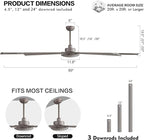 WINGBO 80 Inch Industrial Ceiling Fan without Light, 8 Aluminum Blades Ceiling Fan No Light, 6-Speed Reversible Noiseless DC Motor for Kitchen Bedroom Living Room, Charcoal Gray