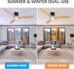 revoici Ceiling Fans with Lights Remote 52inch Solid Amber Color Wood Fan Timing 6 Speeds Silent Reversible DC Motor 3CCT LED Light with Memory Lighting Function Indoor Outdoor Fan Farmhouse Bedroom