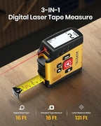 3-in-1 Digital Tape Measure with Laser, 165Ft Laser Tape Measure & 16Ft Digital Measuring Tape, 8 Metric and Imperial Units, Distance Area Volume 1/2 midpoint, Laser Measure Tool, Almighty Tools, APP