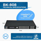 OREI 8K 8x8 HDMI Matrix Switch, Switcher with Audio Extractor UltraHD Supports Upto 4K @ 120Hz IR EDID HDCP 2.3 - Remote Control HDR10+ Dolby Vision, VRR, ALLM (BK-808)