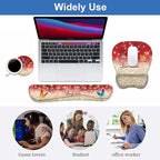Ergonomic Mouse Pad Wrist Support and Keyboard Wrist Rest Set with Coasters, Non-Slip PU Base, Easy Typing & Pain Relief, Perfect for Home Office Working Studying, Red Glitter Quote Live Laugh Love