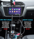USB Type C Coiled Cable Fast Charging (3FT/5FT), 2Pack Android Auto Charging Cord for Car, Short USB A to USB C Charge Cable Compatible with iPhone 17/16/15/Pro Max/Samsung Galaxy S20 Note 10 and More