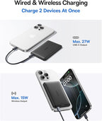 Baseus Picogo Magsafe Portable Charger, Qi2 Certified 0.5" Ultra Slim 15W Wireless Power Bank, 10000mAh 27W Fast Charging Magnetic Battery Pack with USB-C for iPhone 17/16/15/14/13/12 Series Only