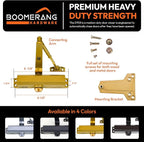 Boomerang Medium Duty Automatic Commercial Door Closer - D703 Hydraulic UL 3 hr. Fire Rated Closer, Surface-Mounted Size 3 for Home & Light Commercial Doors, Painted Brass/Gold (US4)