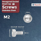 Kozelo 100pcs Socket Head Cap Screws - [M2-0.4 x 3mm] 304 Stainless Steel Allen Socket Drive for Electrical Motor 3D Printing Fan Engine Replacement Use, Silver
