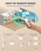 DEWENWILS Remote Control Outlet with All On/Off Button, Indoor Remote Outlet Switch for Lights, Lamps, Fan, 2 Mountable Brackets, 15A/1875W, 100FT, 2 Remote and 5 Outlets