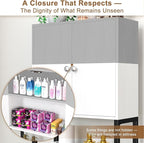 Over the Toilet Storage Cabinet - Freestanding Bathroom Organizer Shelf with Doors, gray & White Over the Toilet Shelves that Separates Wet and Dry Areas, Privacy Protection Above Toilet Storage Rack