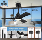 Gaizw 36 Ceiling Fans with Lights,Small Ceiling Fan with Light and Remote Control Reversible 3CCT Dimmable, Noiseless Ventilation Fan,Wooden 3 Blade Ceiling Fan for Bedroom Indoor Outdoor(Black Fan)
