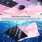 Cute Anime Cloud Desk Mat, Beautiful Pink Stitching Edge Non Slip Rubber Mouse Pad, Suitable for Female and Girl Office Decoration 35.4 x 15.7 x 0.12 Inches