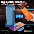 Temperature Control Heated Coffee Mug Smart Self Heating Travel Mug 12 Oz App Controlled Warmer Mug 4-10 Hour LED Display Keep Coffee Hot Fast Wireless Charger Base Lake Blue