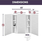 White Acrylic Shower Wall Surround 36"x 60"x 80" - Waterproof, Easy-to-Install, Two Shelf Units Kit Included - Shower Wall Surround Panels - Vertical Pattern, Dynamic Shelves - Noah William Home