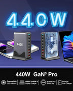 440W Fast USB C GAN Charger Block 8 Port Charging Station HUB Brick Dual PD PPS 100W Wall Charger Compatible with MacBook Pro/Air/All, iPad, iPhone 17/16/15/14/Pro Max, Android Devices etc