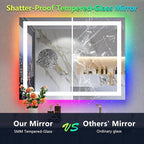 YEELAIT 36x30 Inch RGB LED Bathroom Mirror Front Light and RGB Backlit Lighted Vanity Mirror for Bathroom Wall Mounted Dimmable Anti Fog Memory Shatter-Proof IP54 Waterproof Horizontal/Vertical