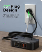 KWRNVO 5FT Travel Power Strip with USB Ports, 7-IN-1 Flat Extension Cord USB C Power Strip with 2500W AC Outlets, 3 USB-C Ports, 2 USB-A Ports Outlet Extender for Home/Office/Travel Essentials