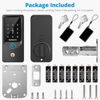 AkaGear T02 Fingerprint Keyless Entry Door Lock - Built in WiFi, Smart Lock for Front Door, App Remote Control, Auto Lock, Keys, Fob Card, PIN Code Unlock, Touch Keypad Deadbolt with Batteries, Black