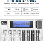BONAI Rechargeable AA Batteries with Charger, 8+1 Bay Battery Charger with LCD Display for 1.2V NiMH AA AAA 9V, 2800mAh High Capacity Low Self Discharge- 8 Pack
