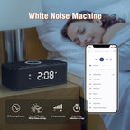 Dual Alarm Clock Radio Bedroom, Digital Alarm Clocks Bedrooms Bluetooth, Up to 10 Bedroom Alarms Clock White Noise 23 Soothing Sounds App/Button Control Snooze 12/24H FM Speaker Charging, Black