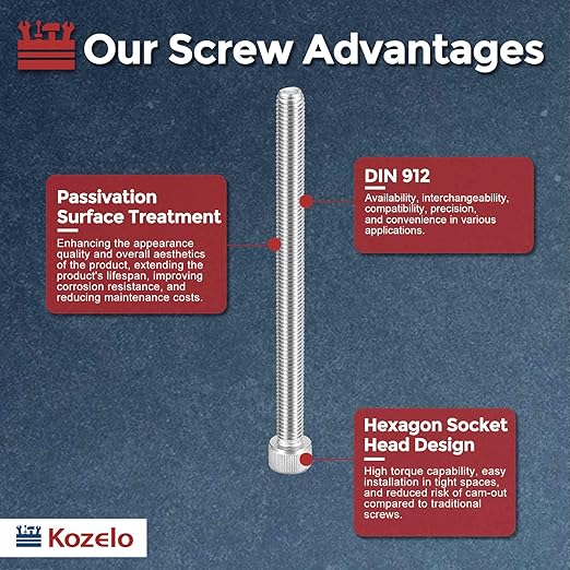 Kozelo 2pcs Socket Head Cap Screws - [M10-1.5 x 150mm] 304 Stainless Steel Allen Socket Drive for Electrical Motor 3D Printing Fan Engine Replacement Use, Silver