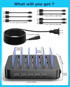 MSTJRY Charging Station for Multiple Devices : 5 Port Multi USB-A Charger Stations Multi-Device Organizer Charging Dock Designed for iPhone iPad Cell Phone Tablets (7 Short Cables Included), Gunmetal