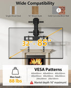 FORGING MOUNT Motorized Fireplace Pull Down TV Mount with Remote for 32-85" TVs, Electric Above Fireplace TV Wall Mount with Height Adjustable, Swivel,Tilt, Holds 88 lbs Max VESA 600x400