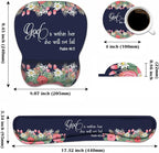Ergonomic Mouse Pad Wrist Support and Keyboard Wrist Rest Set with Coasters, Non-Slip PU Base, Easy Typing & Pain Relief, Perfect for Home Office Working Studying, Floral Quote Bible Verse Psalm 46:5