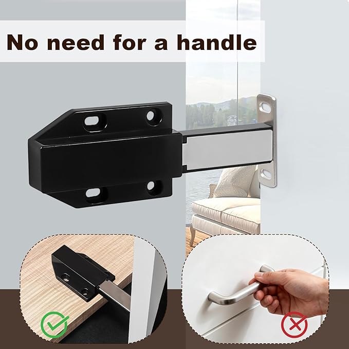 16 Pack Magnetic Push Latch,Heavy Duty Magnetic Touch Latch,for Push to Open Cabinet or Kitchen Drawer, Kitchen Door,on Strong Pop Out (Black - 2.7 inch, 16 Pack)