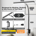 Airlonv LED Desk Lamp for Office Home, Eye-Caring Desk Light with Stepless Dimming Adjustable Flexible Gooseneck, 10W USB Adapter Desk Lamp with Clamp for Reading, Study, Workbench (Black)