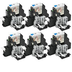6 Pcs 12 Amp Power Relay Switch 12V DC Relay Coil, 5 Pin SPDT 1NO 1NC with Test Button, LED Module Light, Socket Base, DIN Rail