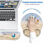 Keyboard Wrist Rest + Mouse Pad Wrist Support Set with Coasters, Non-Slip PU Base Ergonomic Mousepad for Home Office Working Studying Easy Typing & Pain Relief, Glitter Quote Live Laugh Love