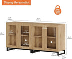 WAMPAT Modern TV Stand with Glass Doors for 32-70 inch TVs, Farmhouse Entertainment Center Media TV Console with Adjustable Shelves for Living Room, Bedroom, Oak