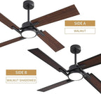 WINGBO 72 Inch Ceiling Fan with Light and Remote, 4 Plywood Blades, 6-Speed Reversible DC Motor, Dimmable, 3CCT, Farmhouse Ceiling Fan for Bedroom Living Room Kitchen, Black and Walnut/Shadowed Walnut