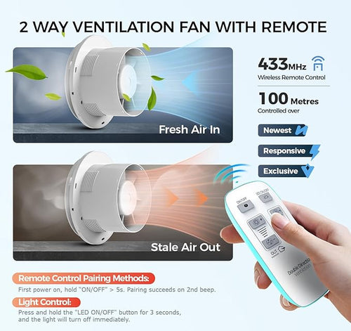 6" Bathroom Exhaust Fan with Light, 10 RGB Lights Upgraded 2 Way 6 Speed Bathroom Fan with Light & Remote DC Motor 3000 RPM Energy Saving Household Ventilation Fans for Attic Basement Garage P208A2