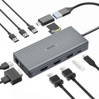 DisplayLink Docking Station Dual Monitor, Mosirui12-in-1 USB 3.0 to USB C Hub with Dual HDMI,VGA,USB3.0,Ethernet for MacBook M1/M2/M3/M4Pro/Air Dell HP Lenovo,Windows Laptops