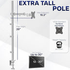 VIVO Extra Tall Single Monitor Desk Mount Stand with 39 inch Pole, Features Full Adjustability - Tilt and Articulation, Holds 13 to 32 inch Screens up to 10kg with VESA Mounting, White, STAND-V011W