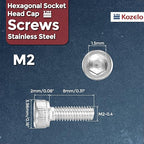 Kozelo 100pcs Socket Head Cap Screws - [M2-0.4 x 8mm] 304 Stainless Steel Allen Socket Drive for Electrical Motor 3D Printing Fan Engine Replacement Use, Silver