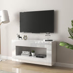 Vavkorkula High Gloss TV Stand for 55 Inch with 2 Large Drawers & Hidden Storage Cabinets, Modern Entertainment Center Television Stands for Living Room Bedroom, White
